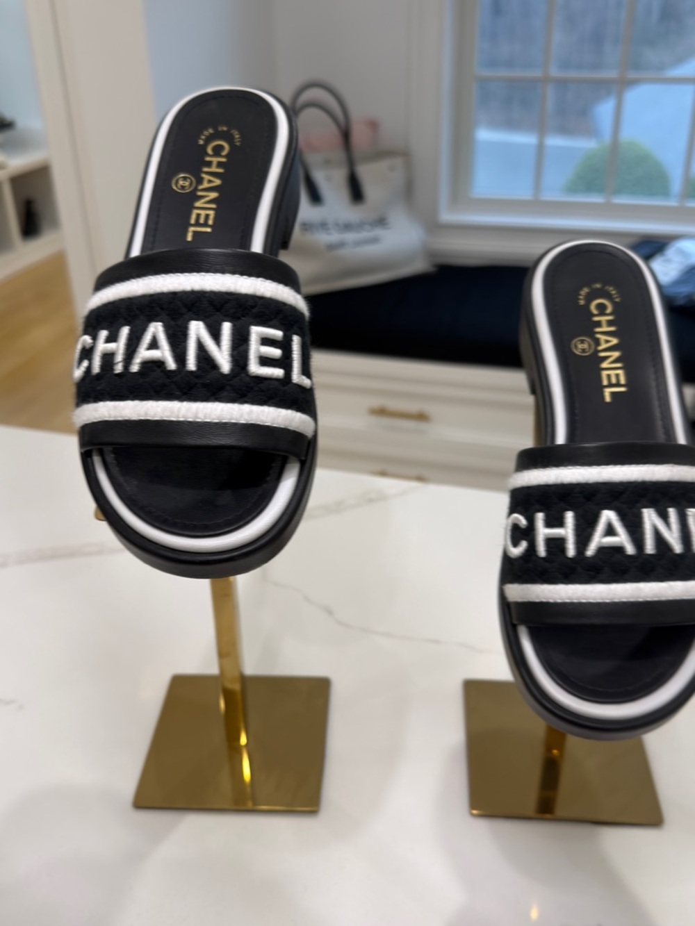 CHANEL Black and White Logo Slide Mules - Picture 2 of 3